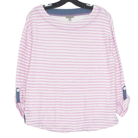 Talbots Top 3/4 Sleeve Nautical Coastal Grandma Preppy Cottage Stripe Purple MP - Picture 1 of 5